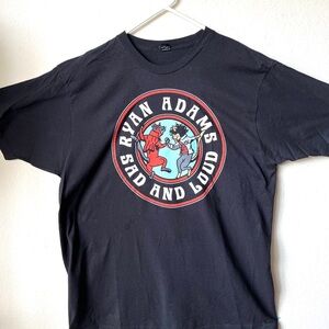 Ryan Adams Band Black Graphic T-Shirt with Red and Blue Design